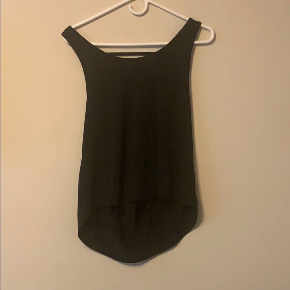 Onzie black drapey drop back tank top